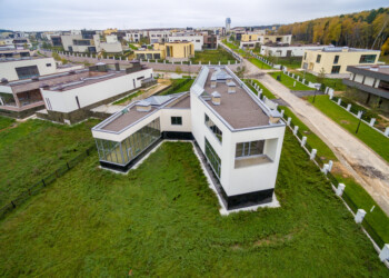 Modern country houses under construction as seen from air